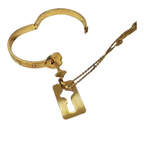Golden Lock and Key Bracelet and Necklace Couples Jewelry - Picture 10 of 10